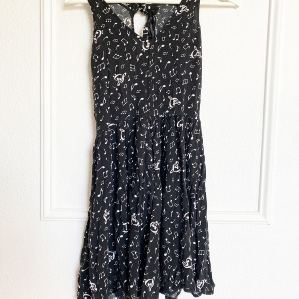Musical print black mini skater dress - Picture 2 of 5